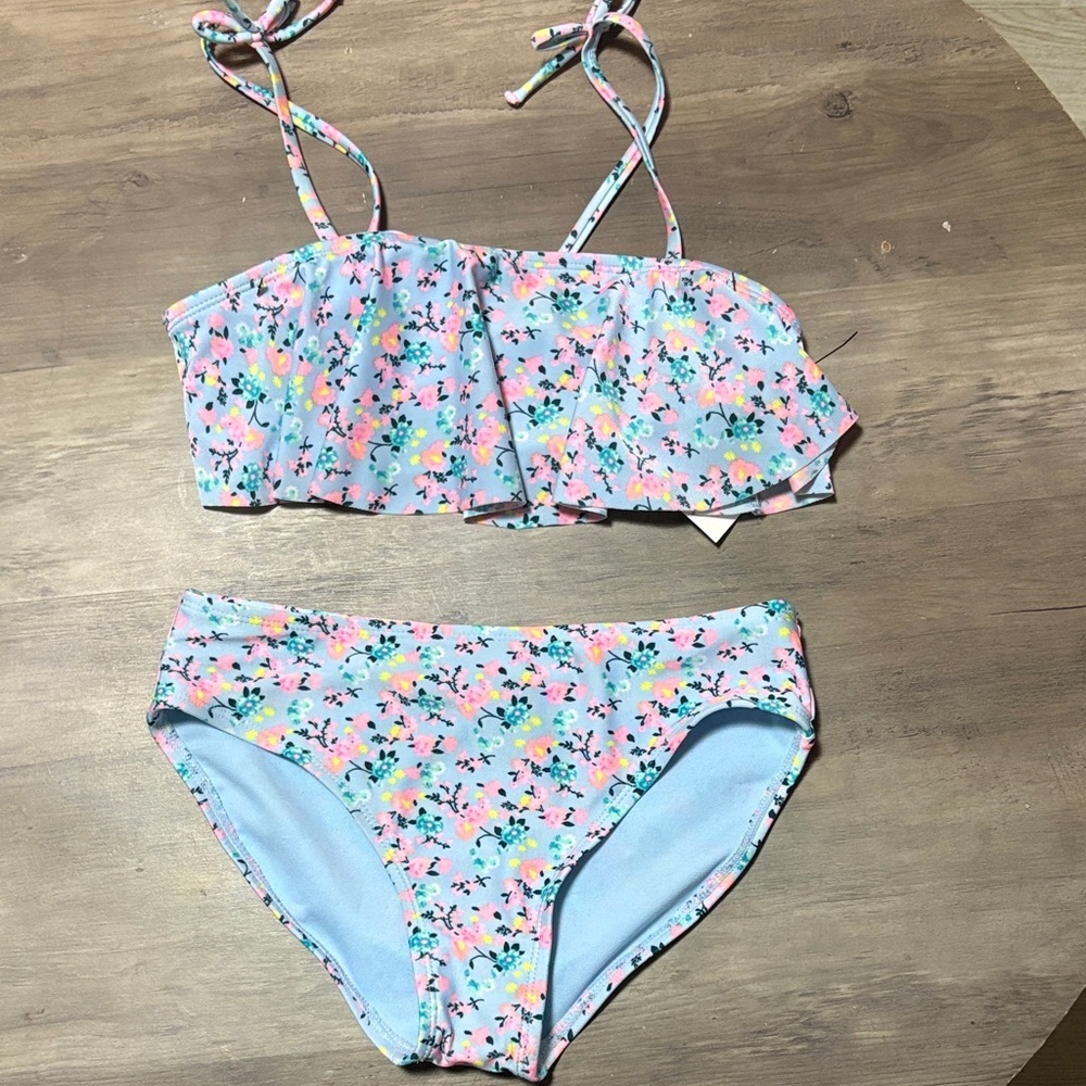 art class Pastel Floral Light Blue Girls' Two-Piece Bikini